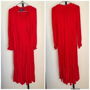 Anthropologie Maeve Wendy Red Long Sleeve Dress Small